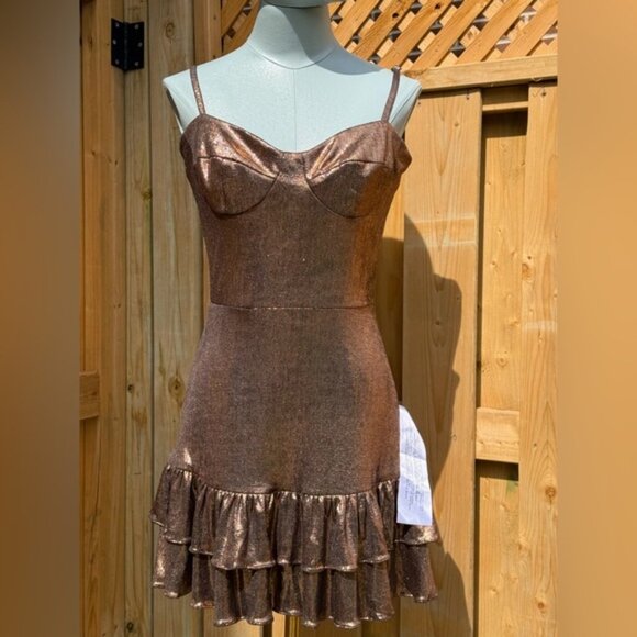 🆕 DRESS THE POPULATION 🧿 NWT Arden Fit and Flare Mini Dress, Brown Bronze Sz M - Picture 10 of 16